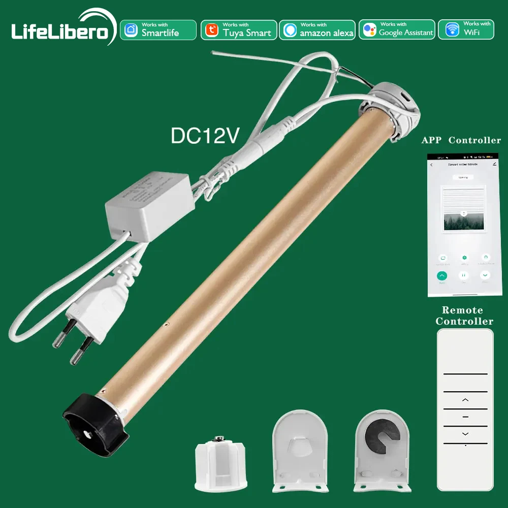 Lifelibero-tuya Wifi Cortinas Inteligentes Cortinas a Motor Cortina Elétrica Motor Obturador Rod 37 mm 38 mm Tube Alexa Google