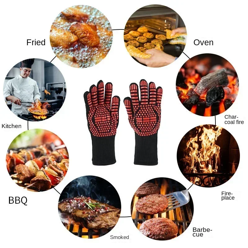 1 pcs Fire Resistant Oven Gloves Heat Resistant, Cut Resistant Silicone Grilling Gloves-Smoker Kitchen Safe Cooking