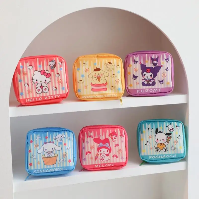 

Kawaii Hello Kitty Sanrio Sanitary Napkin Storage Small Bag Anime Kuromi Cinnamoroll My Melody Coin Purse Portable Cosmetic Bag