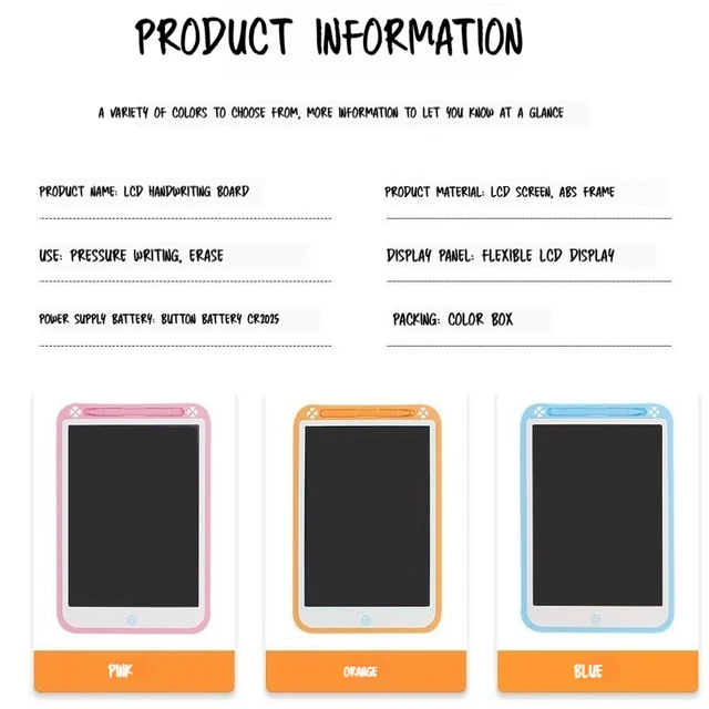 12inch Children Reusable Color Writing Tablet Instant Erase & Lock Button, Eye Protection Screen Drawing Board Educational Gifts 5