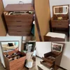3 in 1 Vanity Desk with Flip Top Lighted Mirror, Compact Makeup Vanity with 3 Storage Drawers and Cushioned Makeup Stool 4