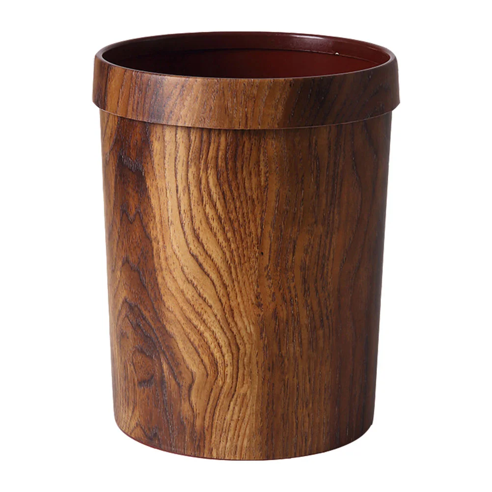 

Wood Grain Retro Outdoor Garbage Can Can Vintage Kitchen Wastebasket Rustic Recycling Round Litter Box Round Garbage Can