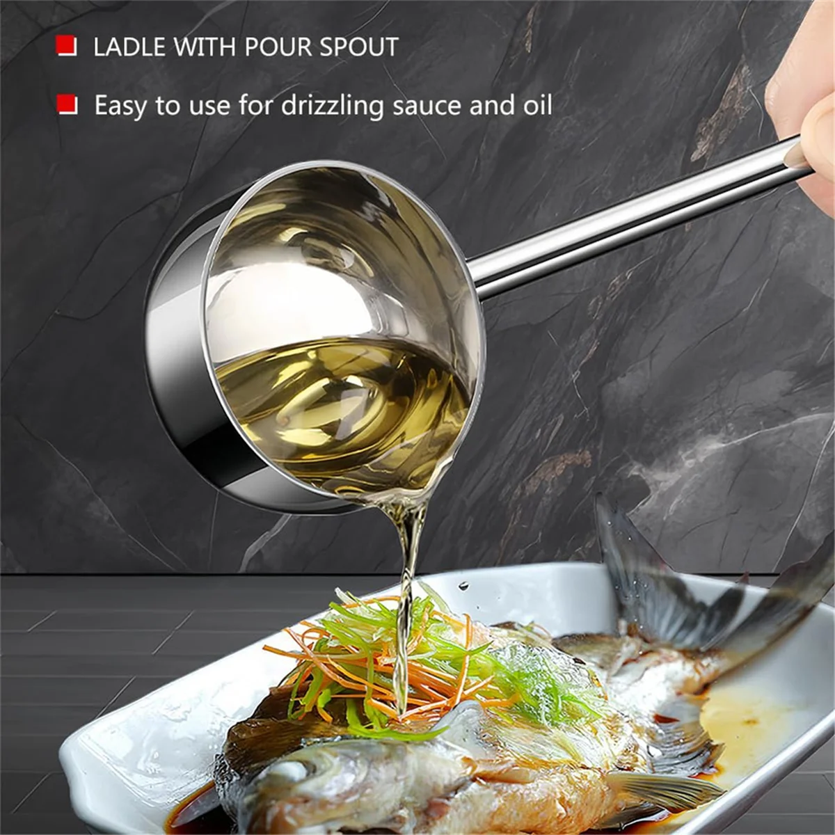 Small Soup Ladle Stainless Steel Metal Deep Spoon with Pour Spout 2Oz Long Handle Ladles for Kitchen 2 Pack