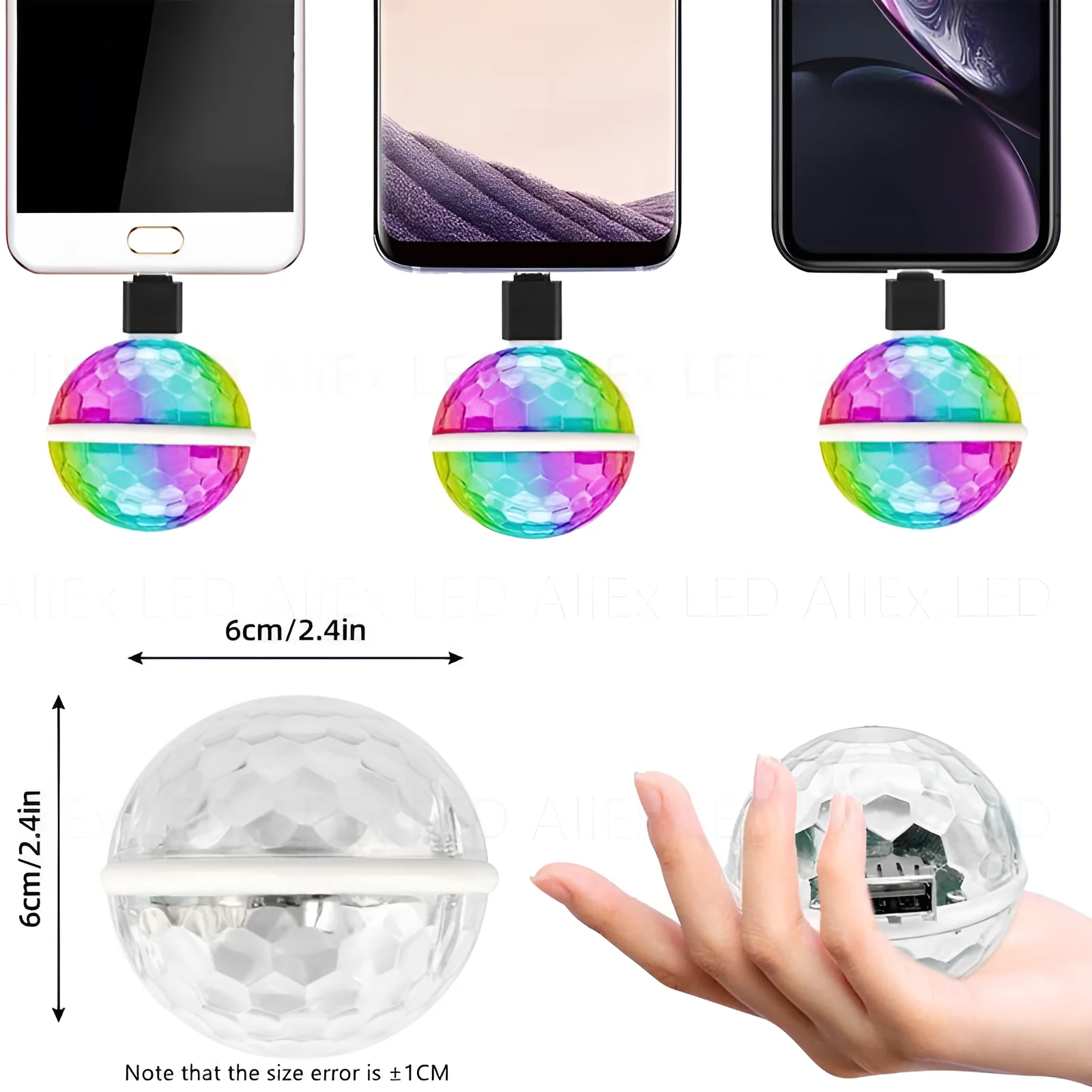Boule disco lumineuse pour iphone plastique noir