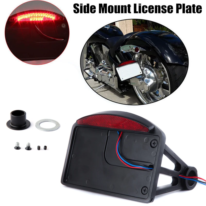 

Universal Motorcycle License Plate LED Tail Light Horizontal Side Mount Bracket Holder For Harley Bobber Chopper Custom Touring