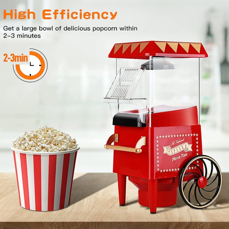 Popcorn Maker,Hot Air Popcorn Machine Vintage Tabletop Electric Popper, Healthy and Quick Snack for Home EU Plug