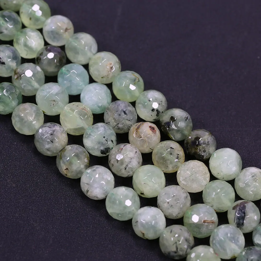 APDGG Natural 14MM Green Round Faceted Prehnite Gems Stone Loose Stone Beads 15.5