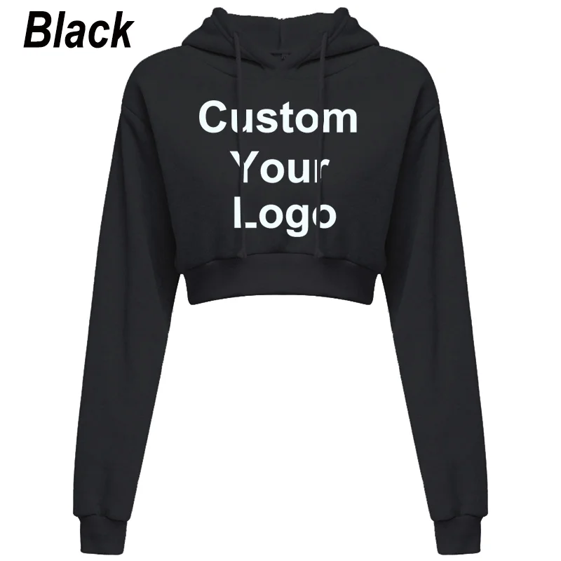 Womens Custom Your Logo Casual Long Sleeve Hooded Sweatshirt Plain Crop Tops Pullover Hooded Sweatshirt Cropped Hoodie Short Swe 2