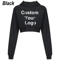 Womens Custom Your Logo Casual Long Sleeve Hooded Sweatshirt Plain Crop Tops Pullover Hooded Sweatshirt Cropped Hoodie Short Swe 2