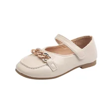 

Kids PU Autumn 2022 Girls Fashion Soft Princess Chains Children Solid Hook & Loop Black School Flat Casual Shallow Mary Janes