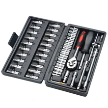 

46 Pieces Ratchet Wrench Tools Kit for Tightening Bolts Nuts Screws Screwdriver Drive Socket & Bit Set High Hardness