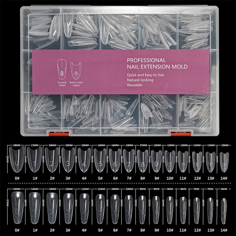 240Pcs Dual Nail Forms,Almond Extension Nail Gel Nail Forms Full Cover Reusable Nail Molds For Solid Nail Gel Glue Nail Art