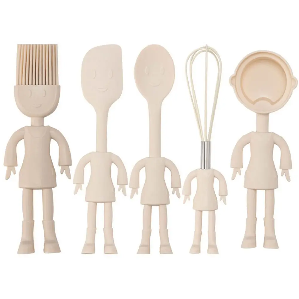 

5pcs Cartoon Men Design Silicone Baking Set Silicone Cute Baking Utensils Egg Beater Comfortable Grip Handle Cookware Kit Kids