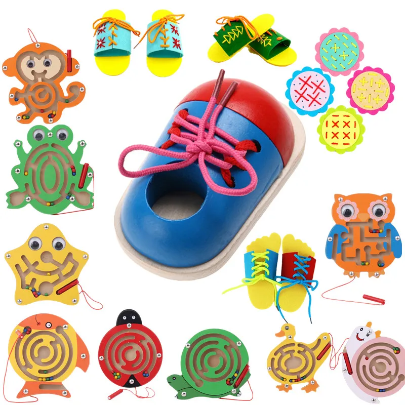

1Pcs Kids DIY Eva Clock Learning Education Fashion Toddler Lacing Shoes Montessori Kids Wooden Toys Children Toys