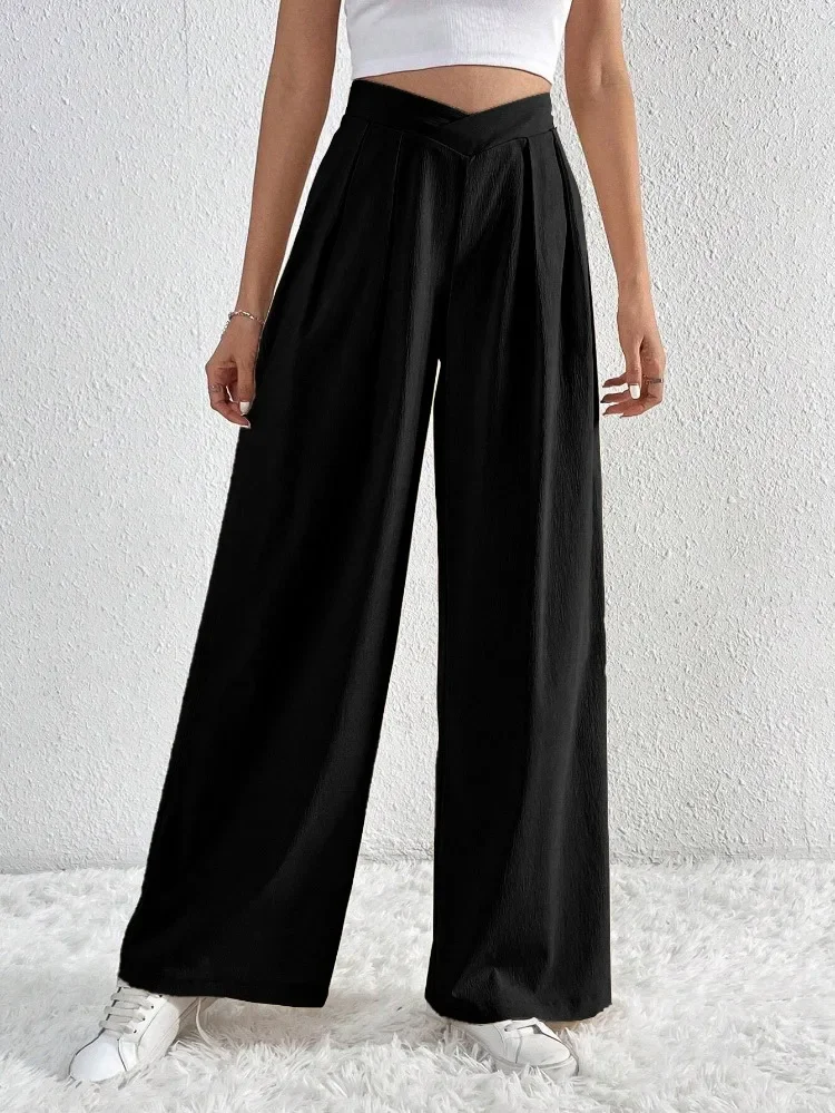 2024 Autumn/Winter New Women's Commuter Fashion Casual Loose Korean Style Folded Wide Leg Pants Loose Pants Work Trousers YSQ13