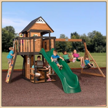 Cedar Wood Swing Set with Slide 1