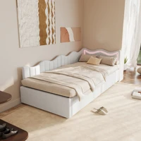 Cadre de lit ottoman rembourré en peluche Comanlai avec coffre de rangement hydraulique, tête de lit LED en forme de vague pour chambre d'enfant 90x200 3