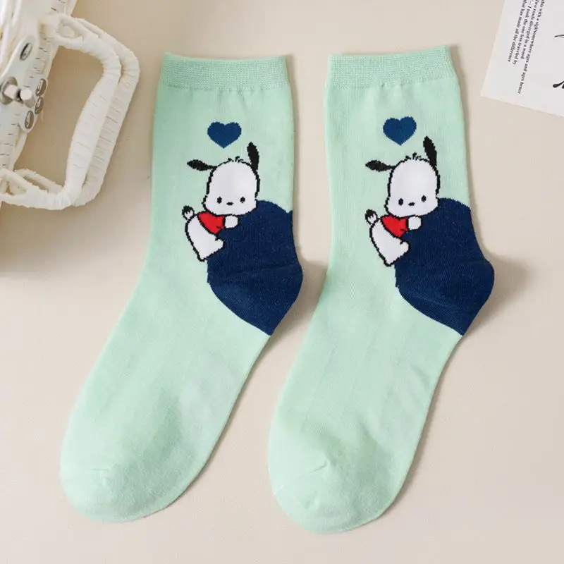 Kawaii Sanrio Mid-Calf Socks Pochacco Cartoon Cute Anime Student Comfortable Keep Warm Protecting Feet Toys Girls Gifts