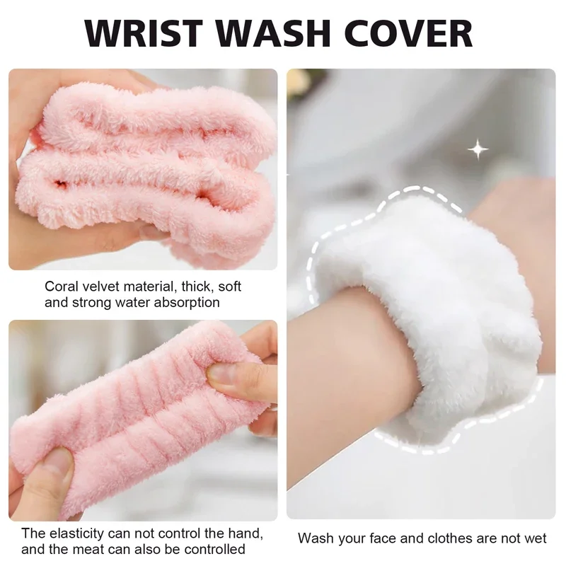 2/4/8PCS Reusable Wrist Washband Microfiber Wash Towel Band Wristband for Washing Face Women Girl Yoga Sport Wrist Sweatband