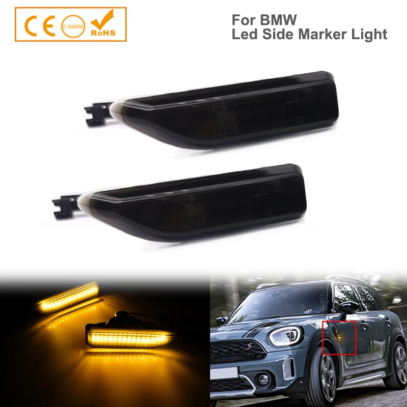 

2Pcs Smoked Lens Amber LED Side Marker Lamps For 17-21 MINI Countryman F60 Dynamic Sequential Blink LED Turn Singal Lights Kits