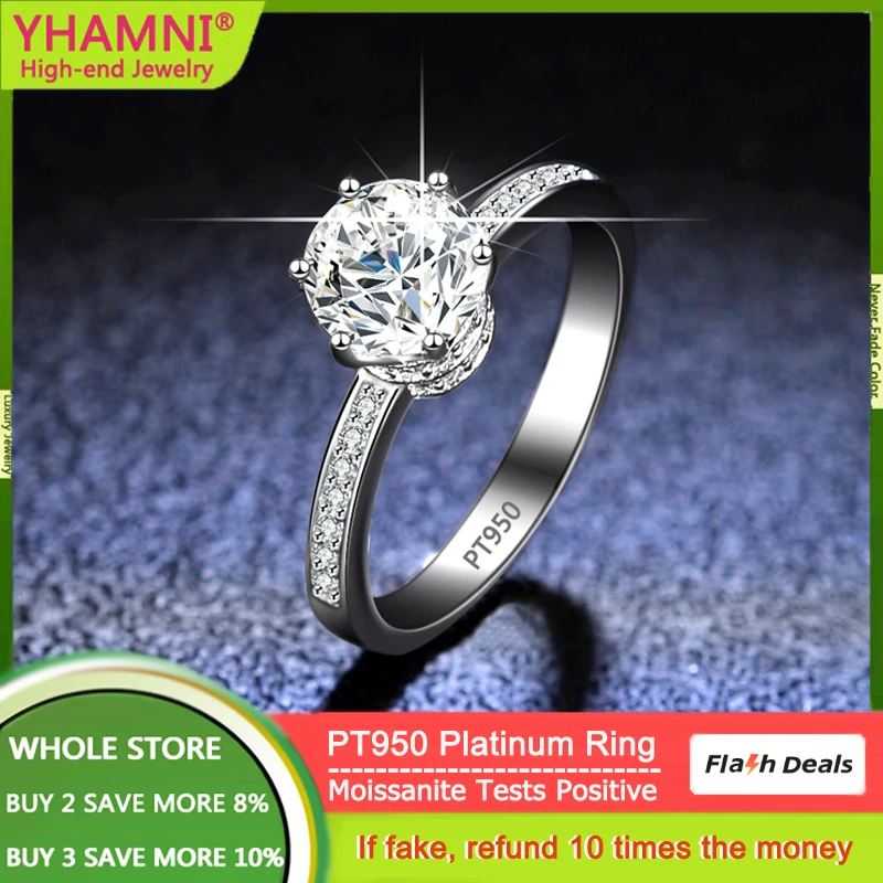 Yhamni Luxury 1Ct Diamond Ring Solitaire Woman Pt950 Platinum Moissanite Ring Fede Nuziale Di Fidanzamento Con Certificato Queryable