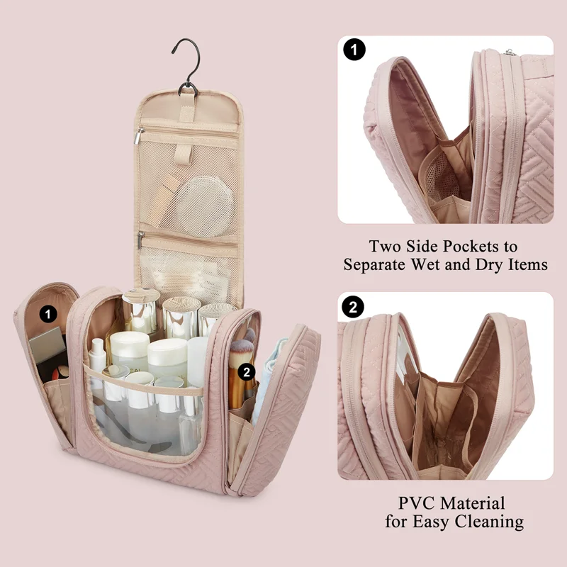 BAGSMART Neceser para mujer, organizador de artículos de tocador de viaje  con gancho para colgar, bolsa de maquillaje cosmética resistente al agua