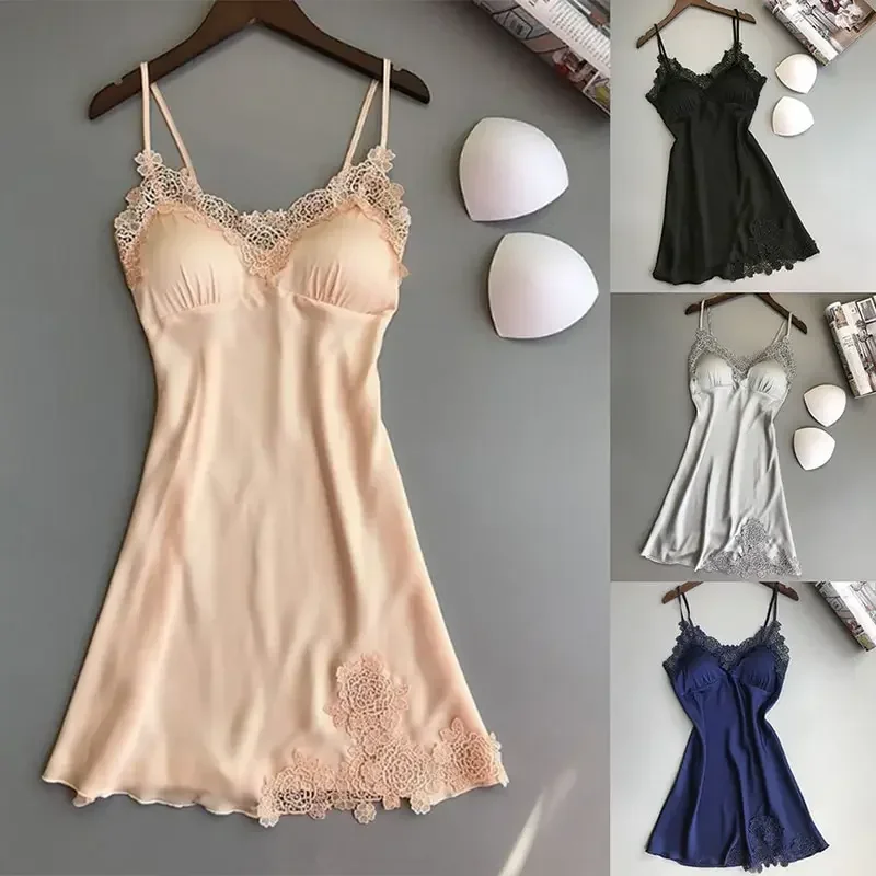 Sexy Pajamas Women's Silk Suspender Nightdress Ladies Spring And Summer Ice Silk Thin Halter Home Service Satin Night Dresses 2