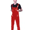 Wetlook Mens Jumpsuit Pockets Strap Suspender Pants Glossy PVC Leather Bib Pants Solid Color Streetwear Gothic Overalls Rompers 2