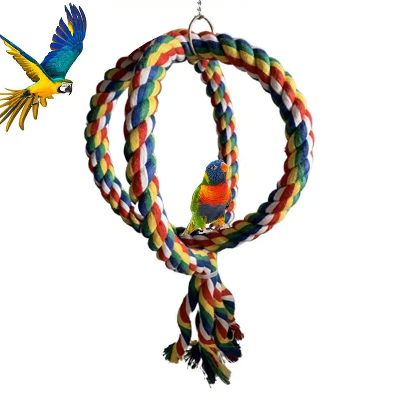 

Bird Chewing Toy Cotton Rope Parrot Toy Bite resistant Cockatiels Training toy Hanging Rope Ring Stand Swing toy Cage Supplies