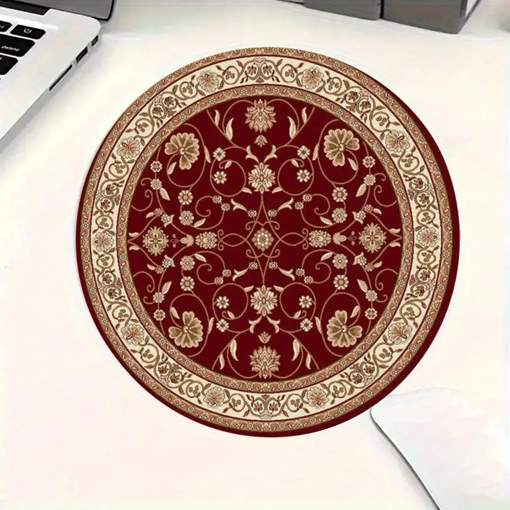 Rundes Mauspad im Vintage-Stil, orientalischer persischer Blumenteppich, kleines Büro, Computerzubehör, Teppich, rutschfeste Tischunterlage – Detail 10