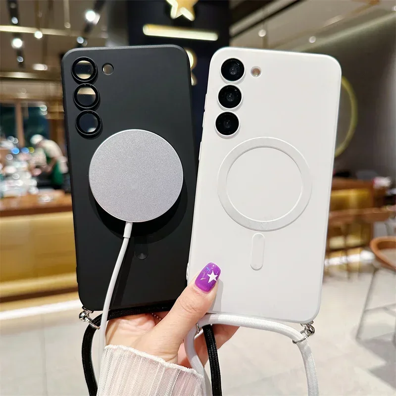 Magnetic Crossbody Lanyard Silicone Phone Case with Soft TPU Back Cover