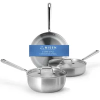 Misen 5-Ply Stainless Steel Cookware Set: 3 QT Stainless Steel Saucier with Lid, Saute Pan with Lid & 10" Frying Pan 1
