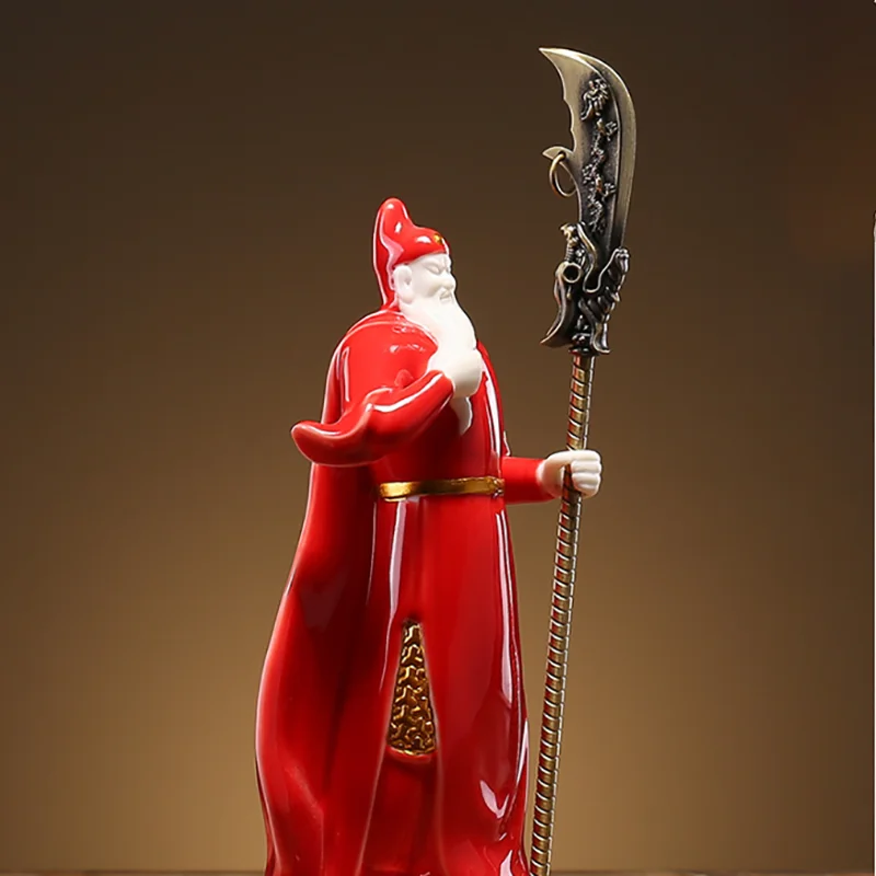 Chinese Guan Gong Statue, God of Wealth & Warrior Figurine, Ceramic Decoration for Home Office Desk, Blessing for Fortune