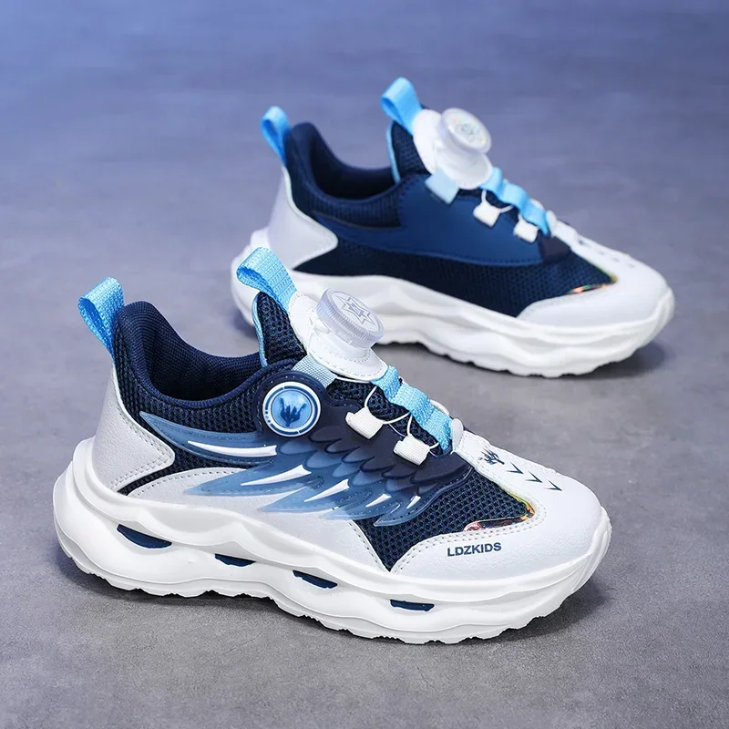 Children's Casual Sneakers Boys and Girls' Sports Shoes Spring New Mesh Breathable Rotating Button Kids' Running Shoes