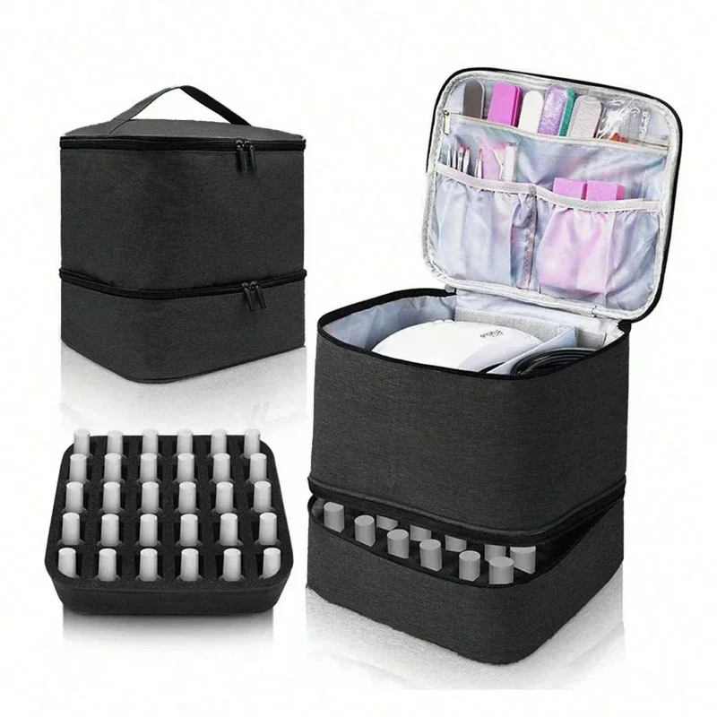 Portable Double-Layer Cosmetic and Nail Care Organizer with 30 Compartments