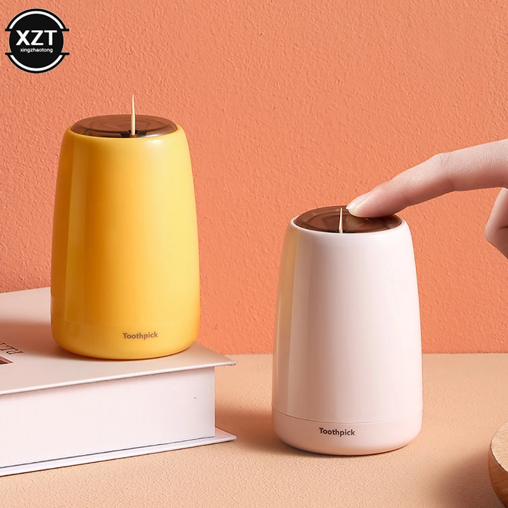 Creative Automatic Toothpick Holder Container Household Table Toothpick Box Plastic Push-Type Round Storage Toothpick Dispenser