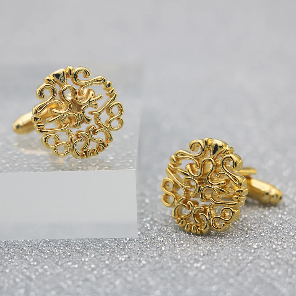 

Creative Chinese Style Gold Hollow Geometric Texture Cufflinks Novelty Design Men's French Shirt Accessories Jewelry