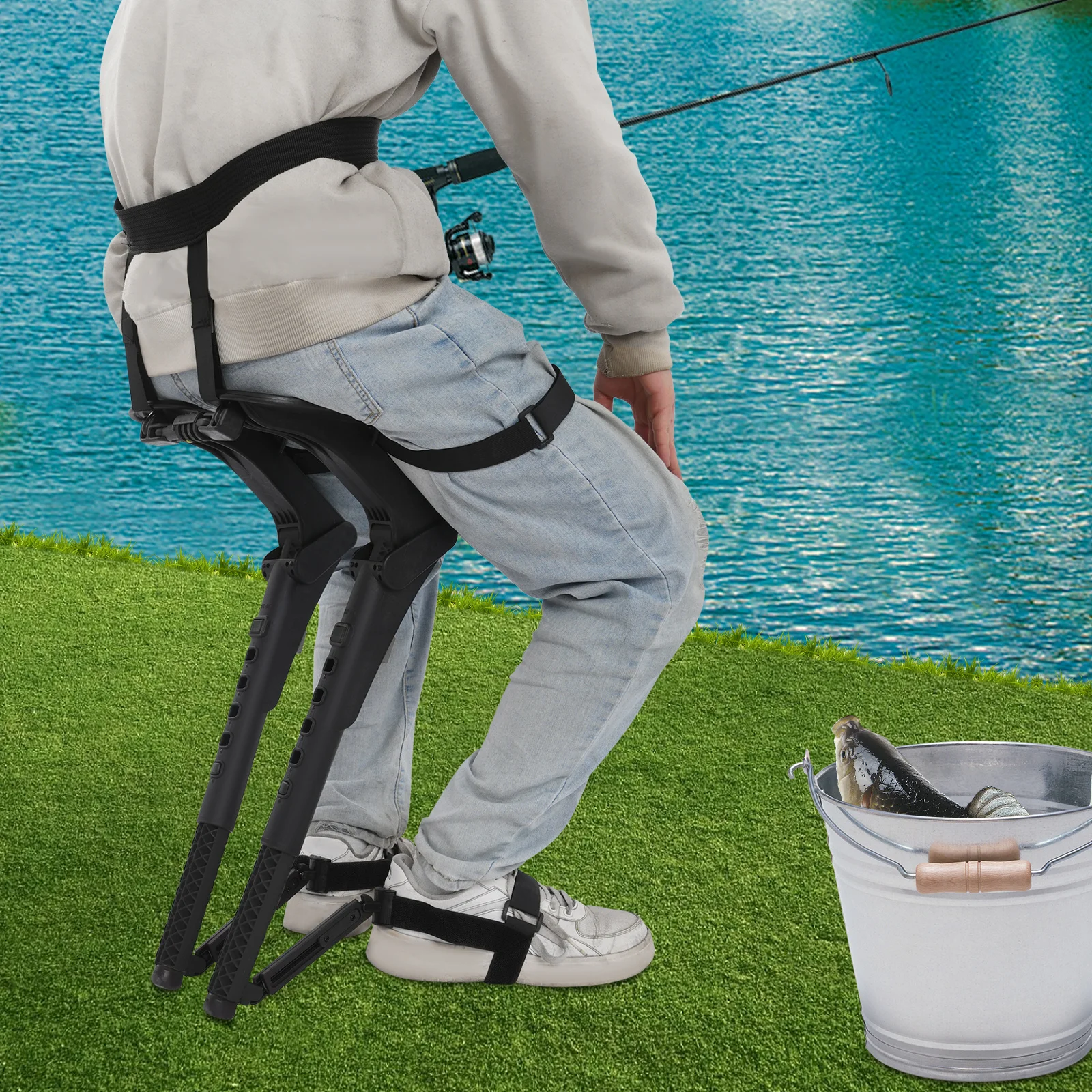 Tragbares Sitzkissen, Tragbarer Stuhl mit unsichtbaren Sitzen, zum Anstecken, Outdoor-Angelhocker aus Nylon – Detail 1