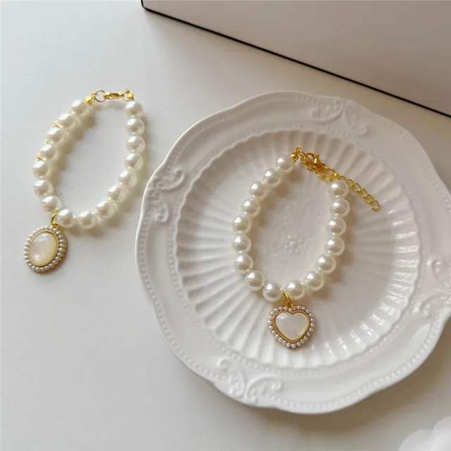 New Pet Collar Pearl Love Necklace Cat Jewelry Cute Collar Puppy Accessories Dog Chain Chihuahua Wedding Jewelry Stuff