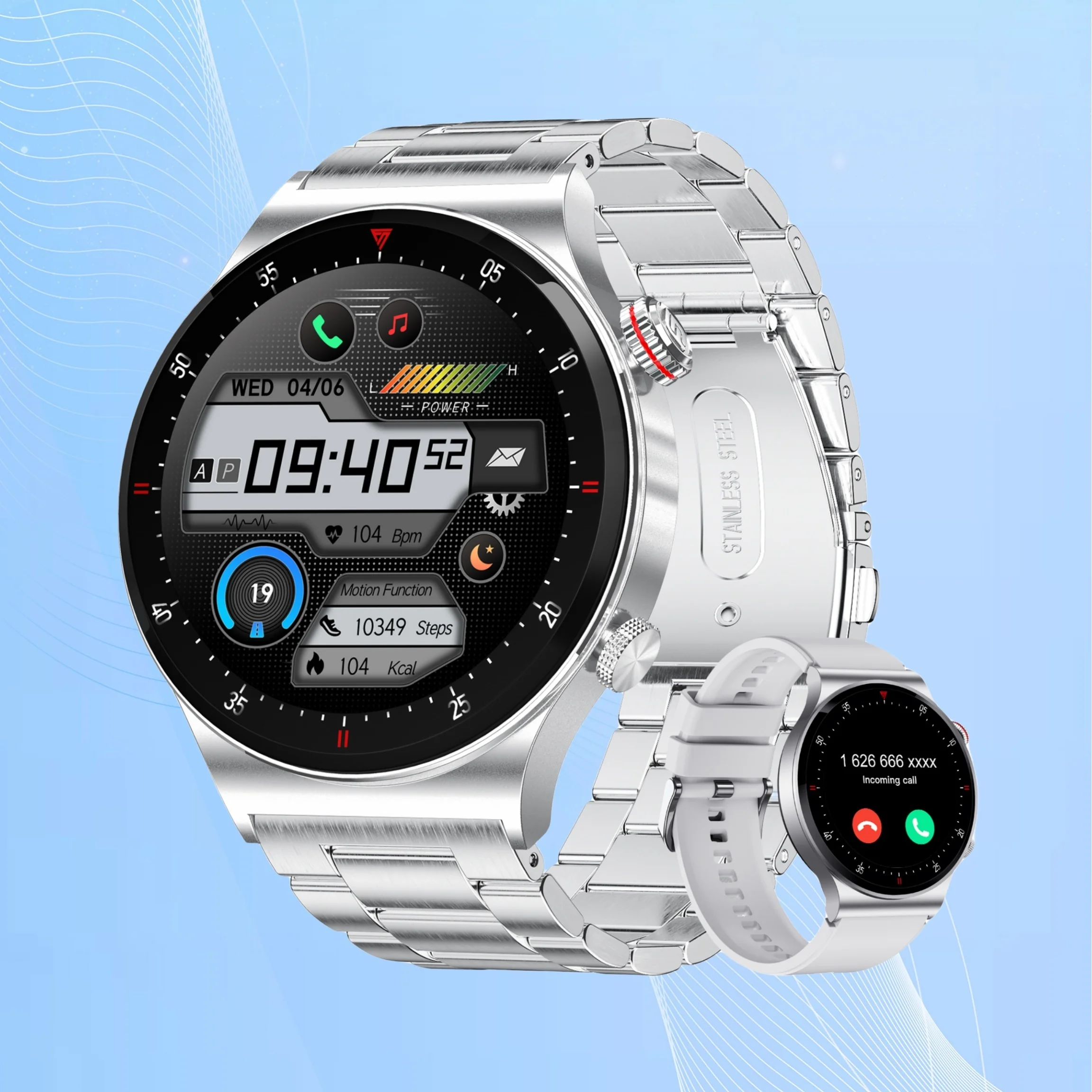 

Men Smart Watch For Android Wireless Calls 1.43 Screen 466*466 Resolution 100+ Sports Modes Steps Stopwatch Weather Smartwatc