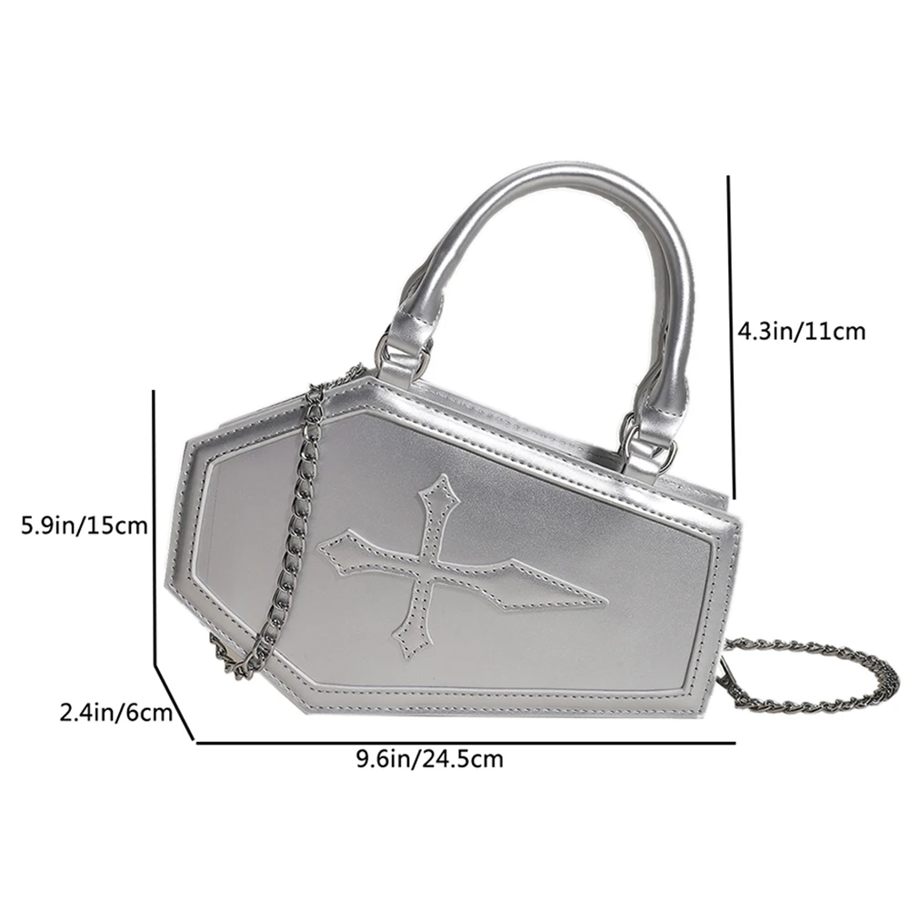 PU Leather Gothic Bag Coffin Shaped Women Casual Shoulder Bag Top Handle Large Capacity Solid Fashionable for Halloween Cosplay