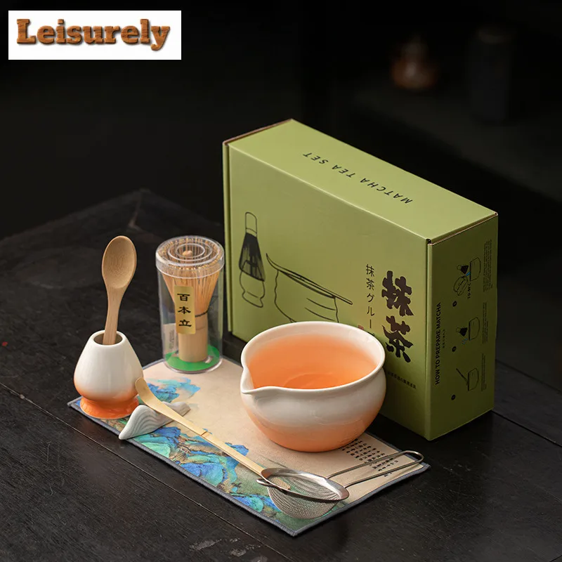 Gradient Ramp Matcha Large Set Of Tea Whisks Standing Bowls Filter Spoons Tea Ceremony Porcelain Tea Set Supplies Collection