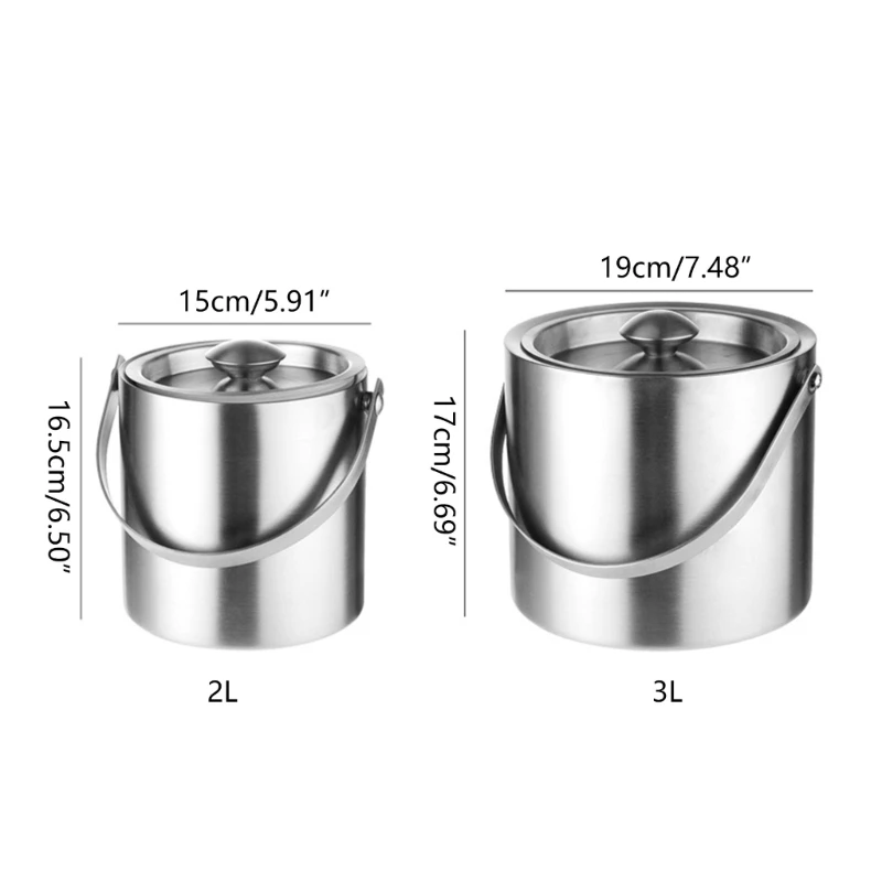 304 3L Stainless Steel Ice Bucket Portable Double Wall Insulated Lid Hotel Wine Champagne Beverage Beer Tools