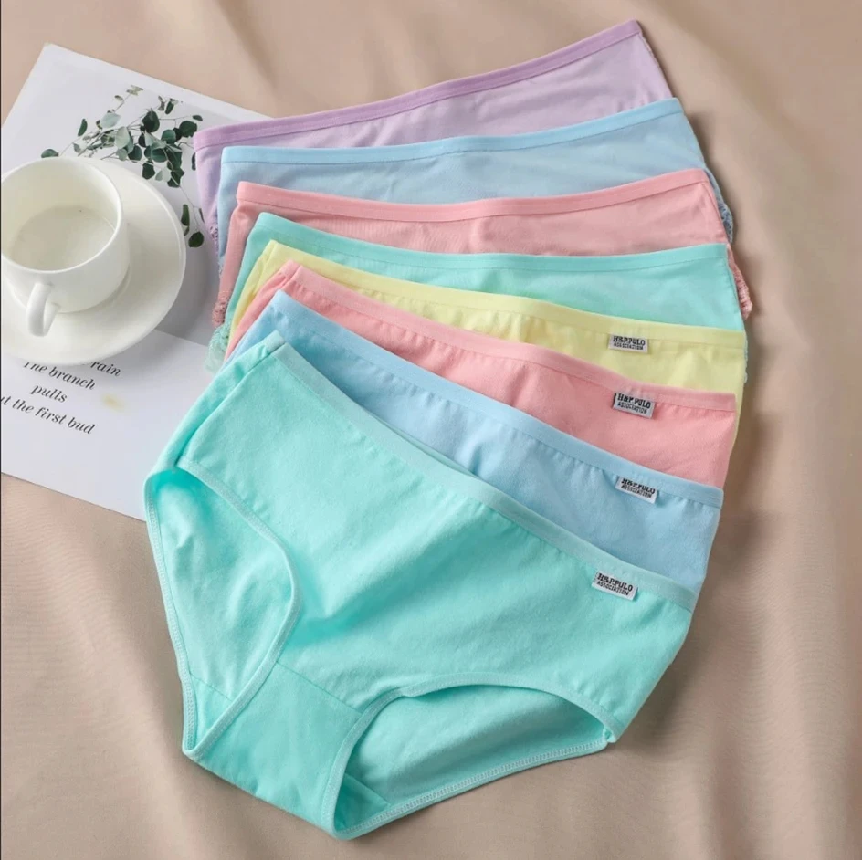 7Pcs Candy Color Cotton Panties - Comfortable Mid-Waist Plus Size Briefs