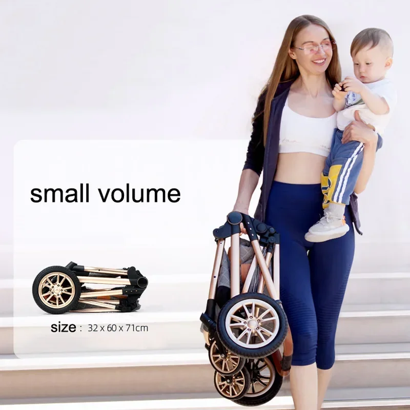 Luxury Baby Stroller 3 in 1 with Car Seat Portable Reversible High Landscape Baby Stroller Hot Mom Travel Pram