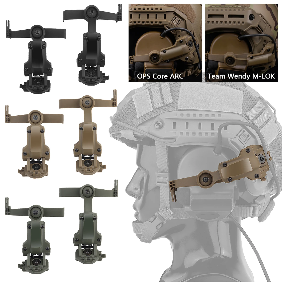 Helmet Rail Adapter for PELTOR ComTac Airsoft Shooting Headset Accessories Headset Mount Fit Ops Core ARC Wendy MLOK Rail tactical helmet accessories tactical helmet adapter