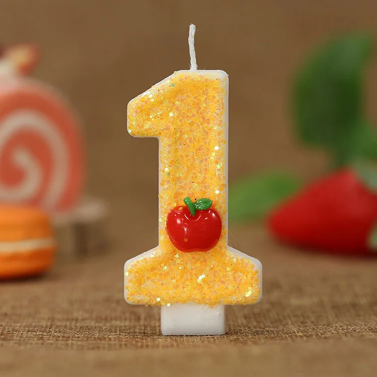 0-9 Zahlen Kuchen Kerze Apfel Geburtstagstorte Dekoration Kindergeburtstagskerzen für Weihnachten Gelbe Kerzen mit funkelndem – Detail 7