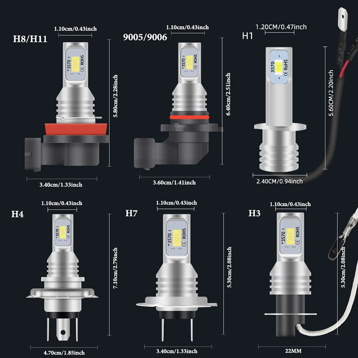 2개 H7 H4 H8 H11 HB3 9005 HB4 안개등 LED 전구 자동차 헤드라이트 전구 초고휘도 12V 주간 주행등 3570 칩 화이트