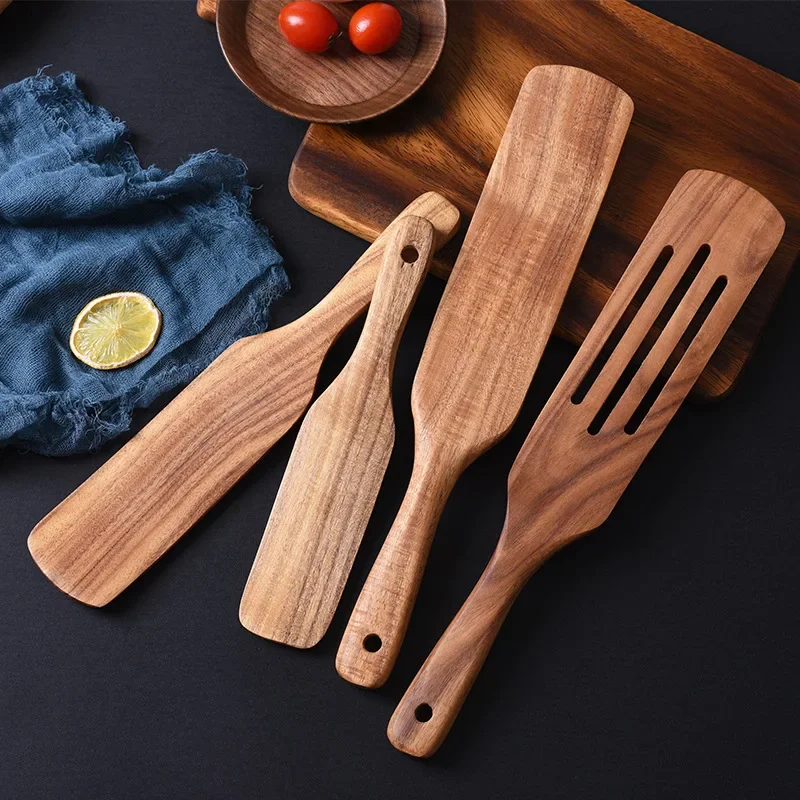 Acacia Wooden Spatula Cooking Slotted Spurtle Kitchen Utensil Sets Non-stick Long Shank Matter Mixture Shovel Dinnerware