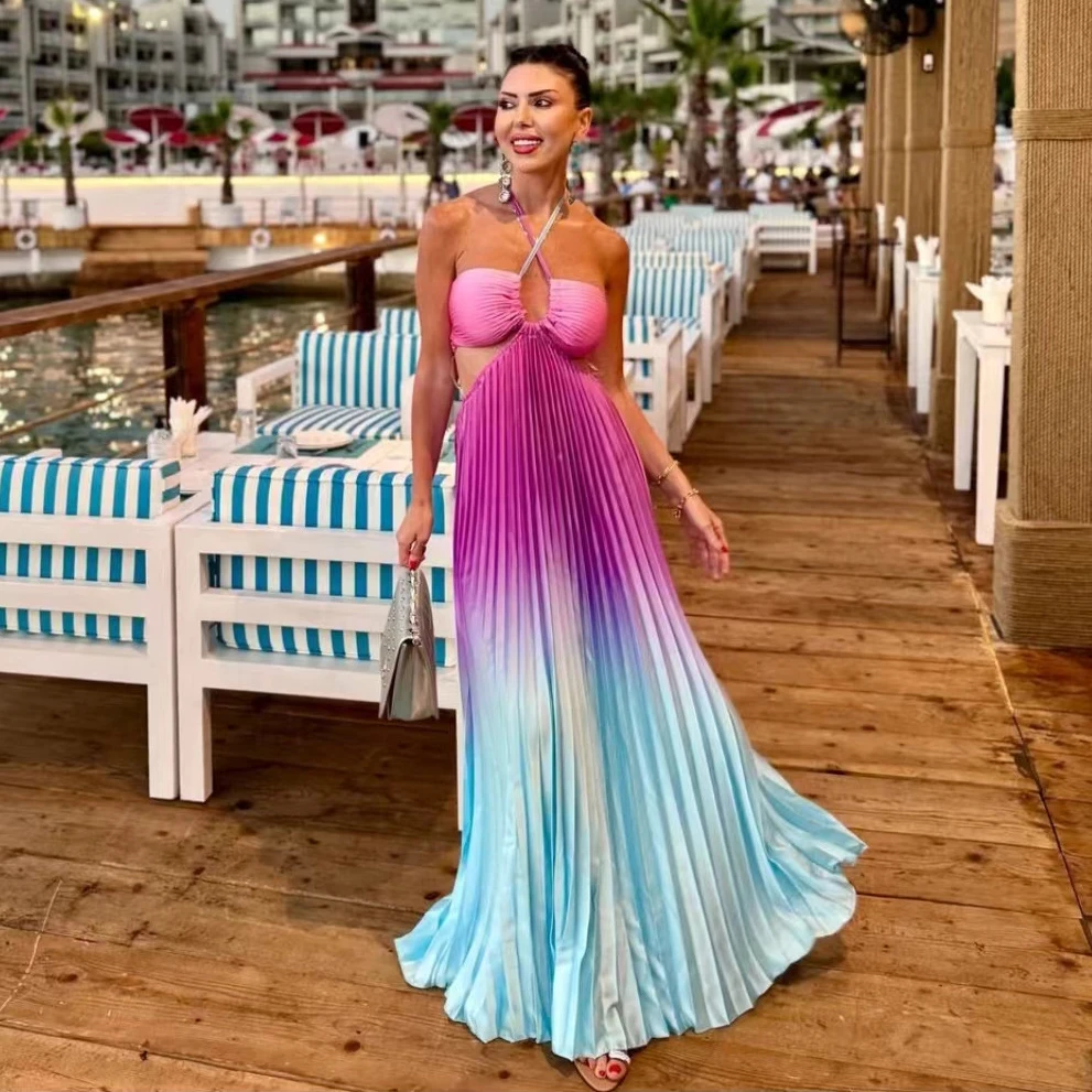 Fashion Gradient Holiday Dress Women Sexy Cut Out Backless Maxi Beach Dresses Summer Casual Loose Pleated Bohemia Outfits 2024 - AliExpress 200000345 Fashion Gradient Holiday Dress Women Sexy Cut Out Backless Maxi Beach Dresses Summer Casual Loose Pleated Bohemia Outfits 2024 - AliExpress 200000345